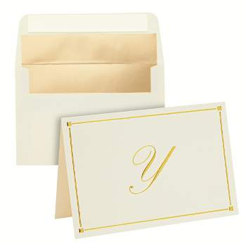 Pipilo Press 24 Pack Ivory Gold Foil Letter Y Blank Note Cards with Envelopes 4x6, Initial Y Monogrammed Personalized Stationery Set
