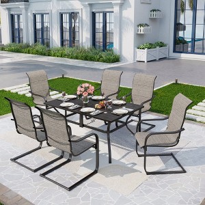 Captiva Designs 7pc Patio Dining Set with Steel Frame Rectangle Table & C-spring Sling Chairs - 1 of 4
