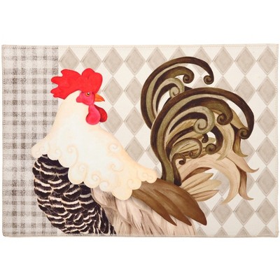 Olivia's Home Royal Rooster Doormat – Indoor Farmhouse Accent Mat, Hand-Hooked Design, 22" x 32", Country Kitchen Decor