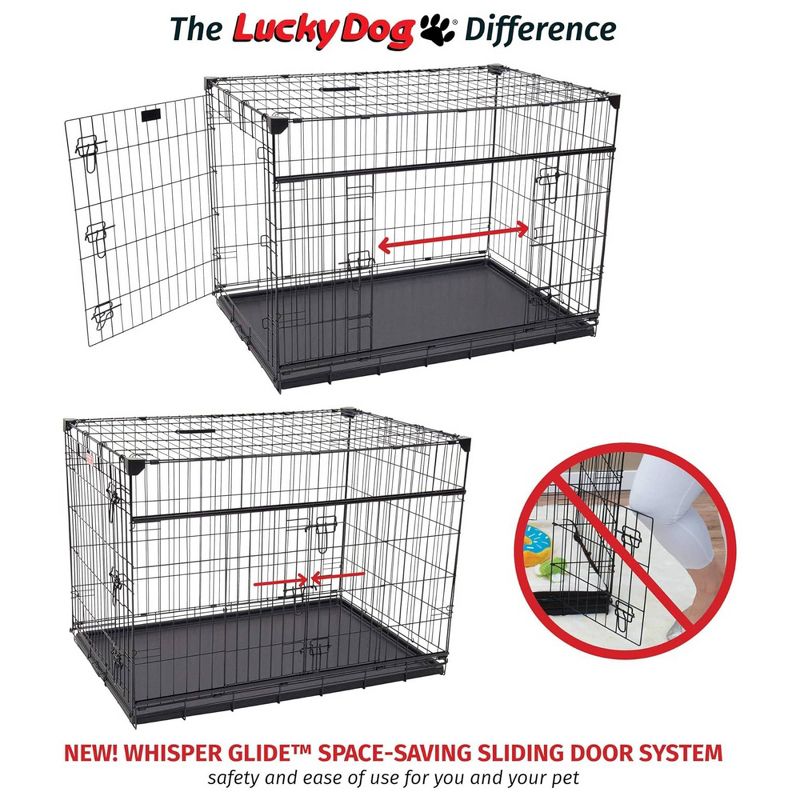 Lucky Dog Dwell Series 36 Inch Medium/Large Lightweight Kennel Secure Fenced Pet Dog Crate w/Divider Panels, Sliding Doors, and Removable Tray, Black, 3 of 7
