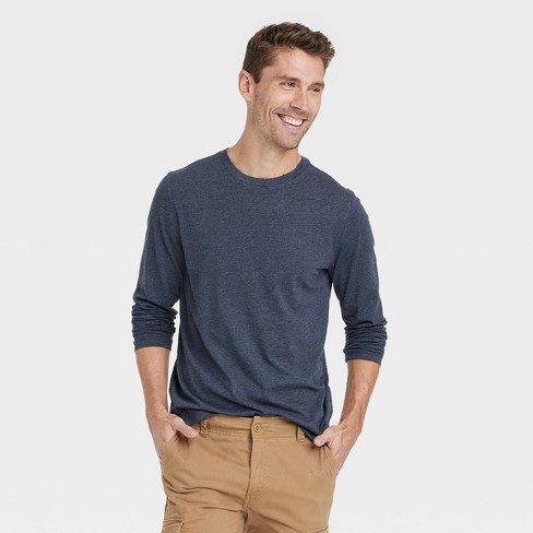 Men's Crewneck Long Sleeve T-Shirt - Goodfellow & Co™ Heathered Navy Blue XL