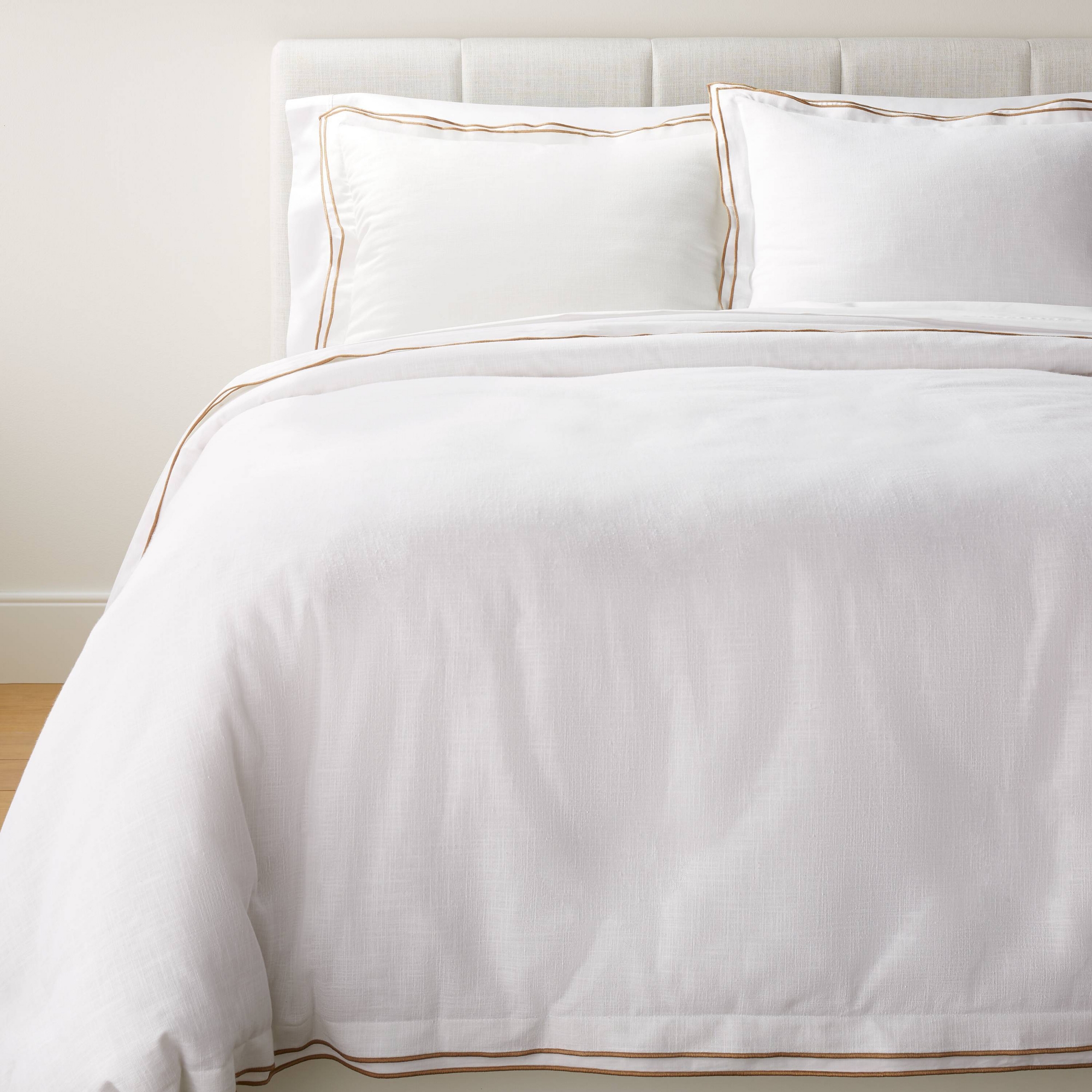 California King Double Flange Merrow Stitch Duvet Cover & Sham Set White/Camel - Threshold™ designed with Studio McGee: Cotton
