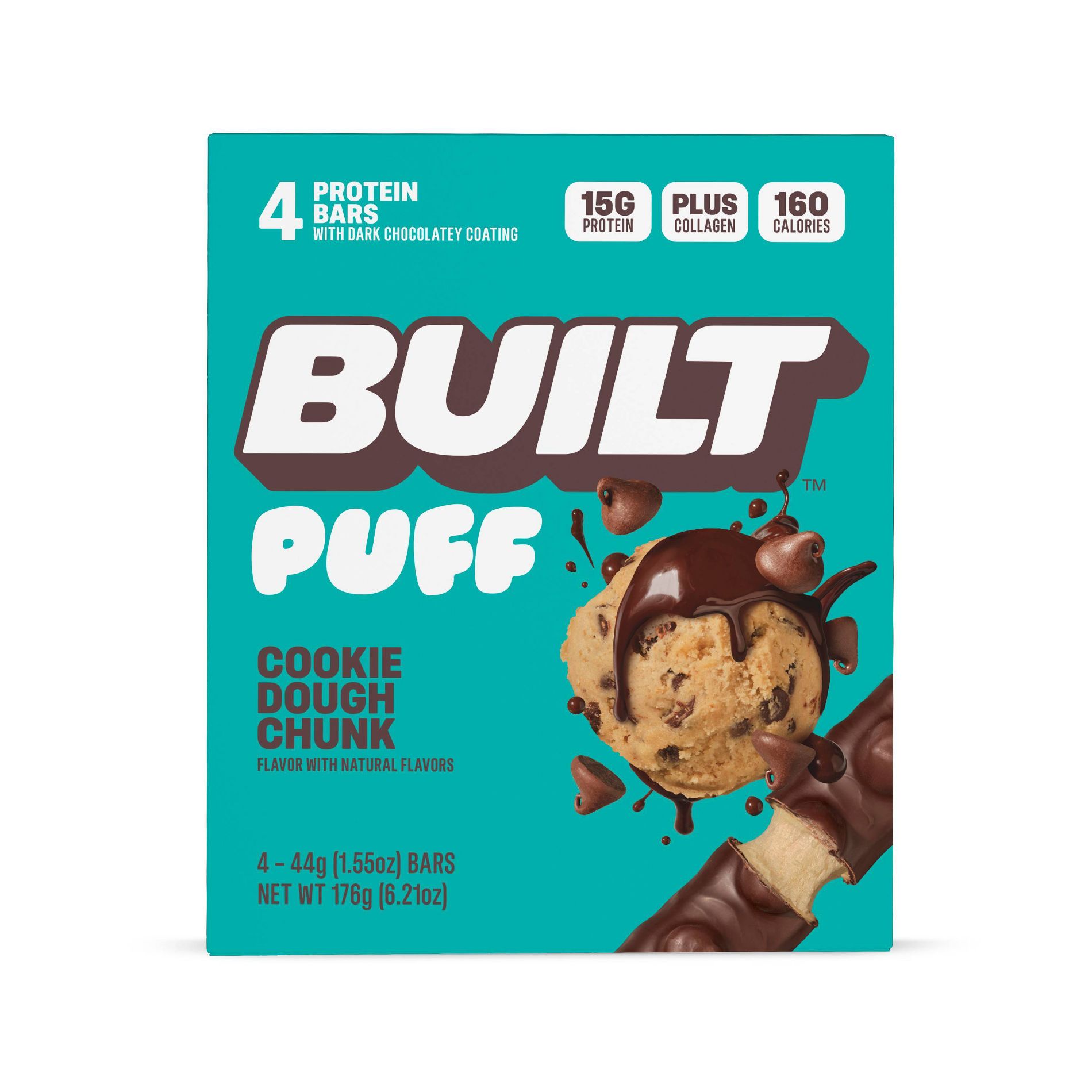 Built Bar Cookie Dough Chunk Puff Protein Bars - 15g Protein - 6.2oz/4ct