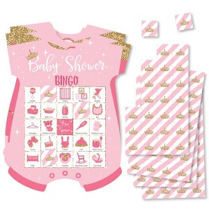 Big Dot of Happiness Little Princess Crown - Picture Bingo Cards and Markers - Pink and Gold Princess Baby Shower Shaped Bingo Game - Set of 18 - 1 of 4