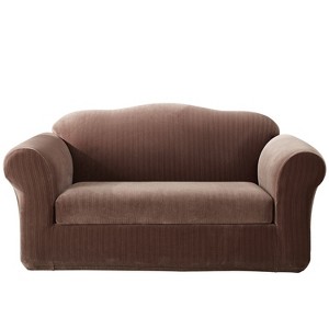 Stretch Pinstripe Loveseat Slipcover Chocolate - Sure Fit, Brown