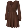 Womens Deep V Neck Mini Dress Long Sleeve Elastic Waist A Line Casual Wrap Midi Dress - 3 of 4