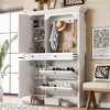 ACEPANO 54.7 in. W  4-in-1 Shoe Cabinet with  Mirrored Doors, 2 Flip-Top Drawers & 4 Hooks-White - 3 of 4