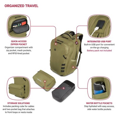 SWISSGEAR 45L Travel Backpack with RFID Blocking Pocket - Olive Branch — фото 3