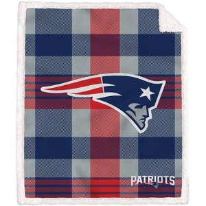 NFL New England Patriots Plaid Steel Royal Plush Faux Shearling Blanket - 1 of 2