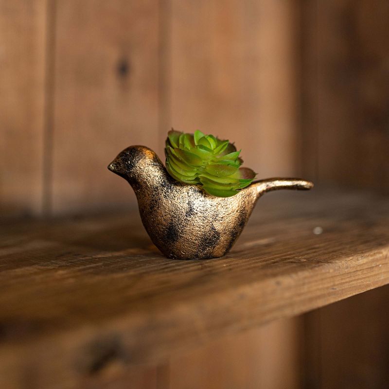 Rustic Bird Mini Planter Brass Metal by Foreside Home & Garden, 3 of 11