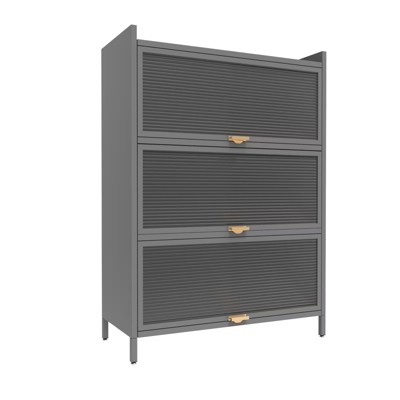 GlasFlength Decorative Storage Cabinets, 4 Level Flip Door, Grey, 31.5"*13.8"*40.8"