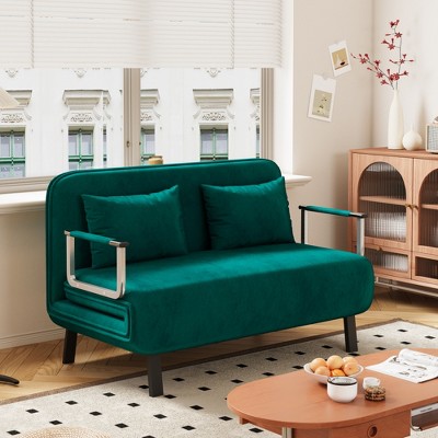 39″ Convertible Chair Bed, Tri-Fold Sofa Bed with Adjustable Backrest & Pillow with Sturdy Steel Frame for Home & Office, Antique Green