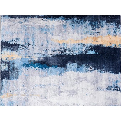 HomeRoots 6' X 9' Blue and Yellow Abstract Printed Washable Non Skid Area Rug