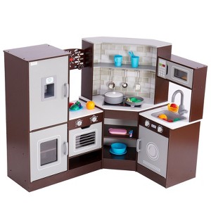 VEVOR Corner Wooden Play Kitchen, Toy Set with Lights and Sounds, Toddler Kitchen with Ice Maker, Oven, Sink, Clock, and Microwaves Accessories - 1 of 4