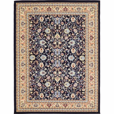 Navy Blue and Ivory Synthetic Reversible Area Rug 9' x 12'