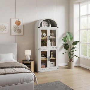 71'' Tall Arched Bookcase, Industrial 5-Tier Arched Bookshelf with 4 Glass Doors and Open Shelf, Anti-Tip Design, Freestanding Display Storage Cabinet - 1 of 4