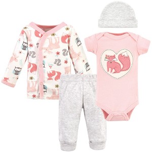Hudson Baby Infant Girl Preemie Layette Set 4-Piece, Pink Fox, Preemie - 1 of 2