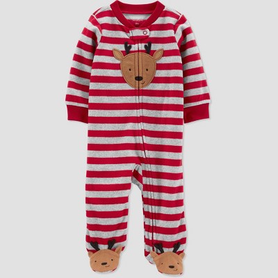 Image of Carter's Just One You®️ Baby Boys' Reindeer Striped Footed Pajama - Newborn