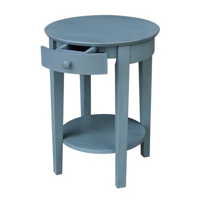 Ocean Blue Round Wooden Accent Table with Storage
