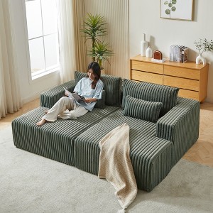 87" Oversized Corduroy Sectional Lounge Chaise with Recliner, Plush Cloud Loveseat Sleeper Sofa Bed, No Assembly, Modern Deep Seat Sofa - 1 of 4