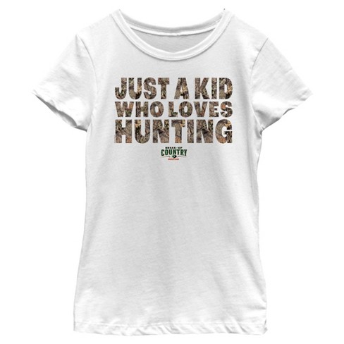 Girl's Mossy Oak Just a Kid Who Loves Hunting T-Shirt - White - Medium