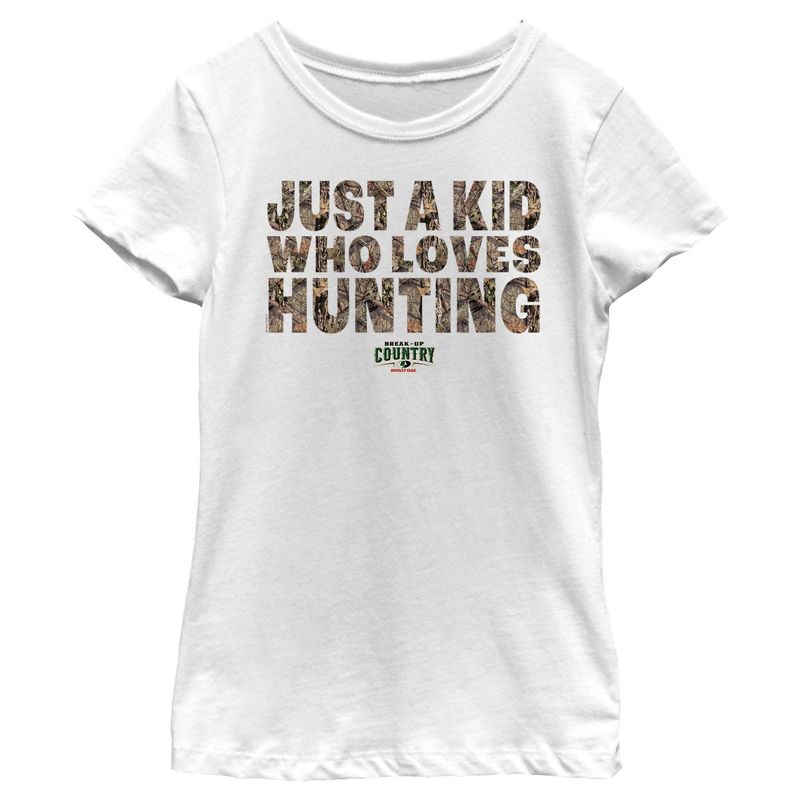 Girl's Mossy Oak Just a Kid Who Loves Hunting  T-Shirt - White - Large, 1 of 5