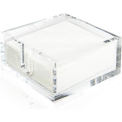 Juvale Clear Acrylic Napkin Holder for Table with 50 White Cocktail Napkins, 5.8 x 5.8 in