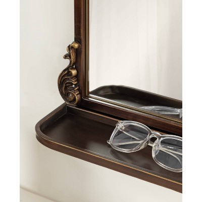 Arendahl Bronze Arch Mirror with Ornate Shelf, 21 x 32