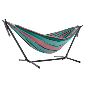 Vivere Double Cotton Hammock, Comfortable Hanging Daybed, Outdoor Relaxing Lounger with Steel Stand and Carry Bag, 9 Foot, Watermelon - 1 of 4