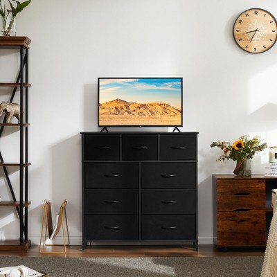 SEVOBAL Utility Storage Cabinets 9 Dressers Fabric Storage Tower, Wooden Top for Kid Room, Closet, Entryway, Nursery, Black, 39.3"*11.8"*39.9"