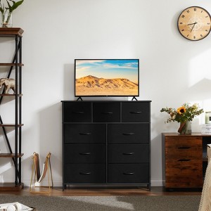 SEVOBAL Utility Storage Cabinets 9 Dressers Fabric Storage Tower, Wooden Top for Kid Room, Closet, Entryway, Nursery, Black, 39.3"*11.8"*39.9" - 1 of 4