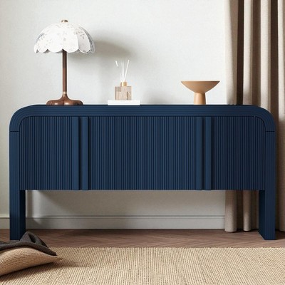 63-Inch Wave-Pattern Console Table with 4 Doors, Adjustable Shelf,Sideboards, Curved Sofa Table for Living Room, Entryway & Hallway