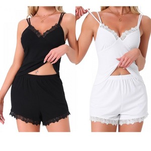 INSPIRE CHIC Women 2 Pcs Lounge Set Sleeveless Lace Spaghetti Strap Ribbed Pajama Sets - 1 of 4