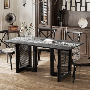 SpassWay 30"H Modern Wood Dining Table Kitchen Table Conference Table Gaming Table with Double Pedestal Walnut/Black/Natural Wood - 1 of 4