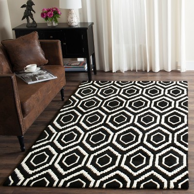 Handmade Black and Ivory Wool Tufted Square Rug
