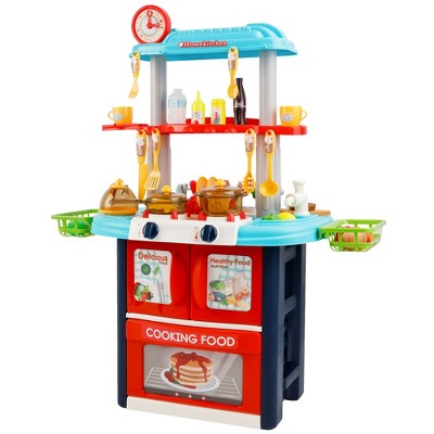 Topteng Pretend Play Kitchen with Sound Effects and Stove Light, Kids Kitchen Playset