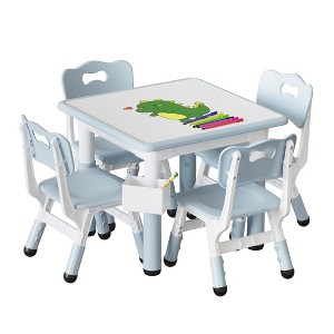 Kids Table and Chair Set, Height Adjustable Toddler Table & 4 Chairs, Activity Desk for Arts, Crafts, Reading & Eating, Easy Clean - 1 of 4
