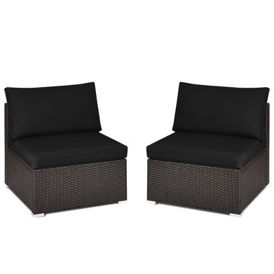 Tangkula 2PCS Patio Sectional Armless Sofas Outdoor Rattan Furniture Set w/ Cushions Black