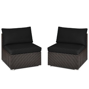 Tangkula 2PCS Patio Sectional Armless Sofas Outdoor Rattan Furniture Set w/ Cushions Black - 1 of 4