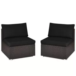 Tangkula 2PCS Patio Sectional Armless Sofas Outdoor Rattan Furniture Set w/ Cushions Black