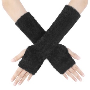 INSPIRE CHIC Women's Faux Fur Fingerless Wrist for Christmas Party Windproof Warmer Plush Gloves 1 Pair - 1 of 4
