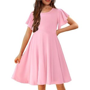 Arshiner Girl's Summer Dresses Ruffle Short Sleeve Swing Flowy Midi Casual Sundress with Pockets - 1 of 4