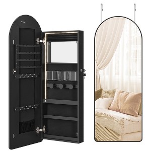 SONGMICS Wide Jewelry Organizer, LED Jewelry Cabinet Wall/Door Mounted, Arched Mirror with Storage, Lockable, Rounded Corner, Interior Mirror - 1 of 4