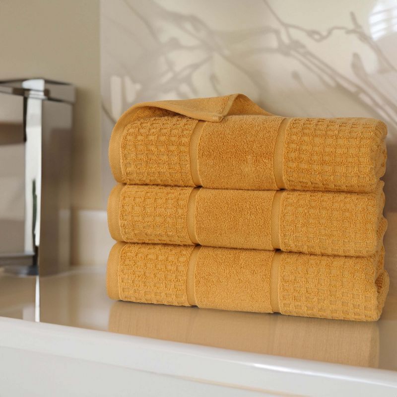 Zero Twist Cotton Waffle Honeycomb Medium Weight Bath Towel Set of 3 by Blue Nile Mills, 2 of 10