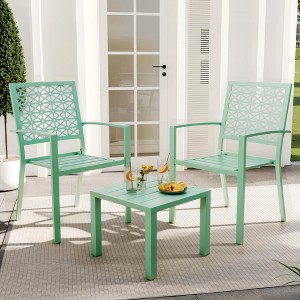 3-Piece Outdoor Bistro Set – Modern Steel Patio Furniture with 2 Stackable Chairs & Table – Rust-Resistant - 1 of 4