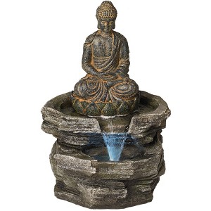 John Timberland Rustic Zen Buddha Outdoor Floor Water Fountain with Light LED 21" High Sitting for Yard Garden Patio Deck Home - 1 of 4