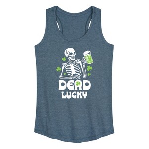 Women's - Instant Message - St. Patrick's Day Irish Skeleton Dead Lucky Graphic Racerback Tank - 1 of 4
