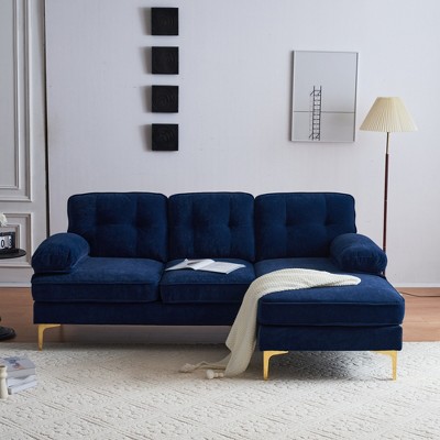 82.6"  Velvet Sectional Sofas L Shaped Upholstered Couches with Lounge for Living Room, Bedroom -- Frevyn