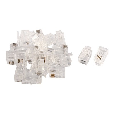 Unique Bargains Plastic Metal Telephone Cable End Phone Adapter Connector Clear 20 Pack