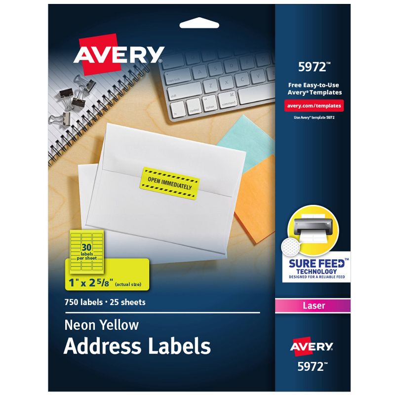 Avery 1 x 2-5/8 High-Visibility Laser Labels- Neon Yellow (750 per Pack), 1 of 5